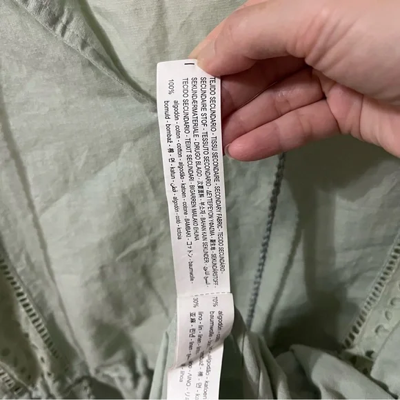 Zara Sage Green Linen Blend Eyelet Tassel Mini Dress Womens Medium - Picture 8 of 11